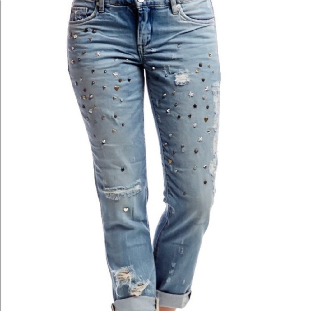 BLANK NYC Studded Crop Girlfriend Distressed Jeans